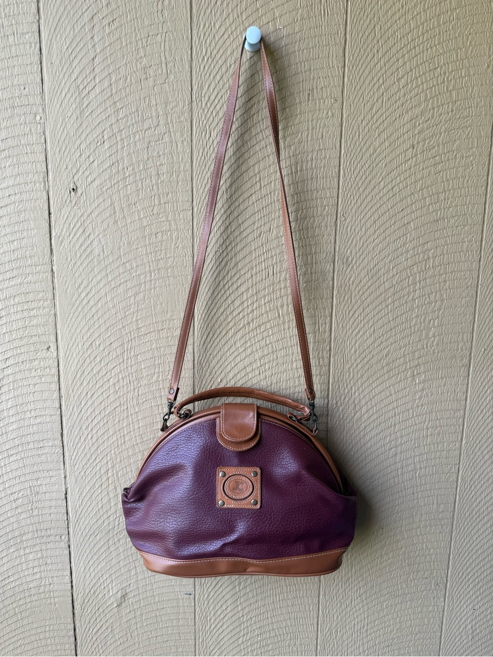 Vintage JC Penney Burgundy Brown Faux Leather Doctor Bag Crossbody Purse 70s 80s